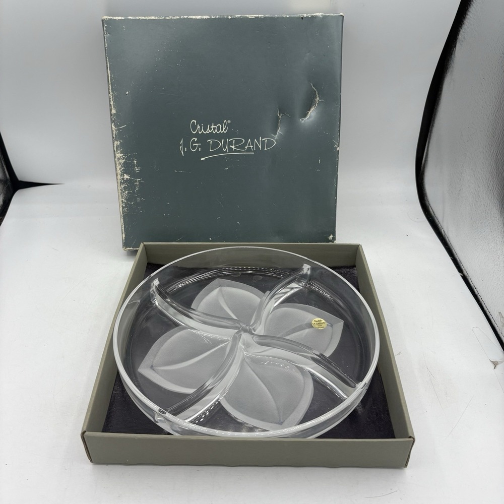 Cristal Durand Divided Serving Plate Dish 4 Way Crystal Florence Satine Leaves